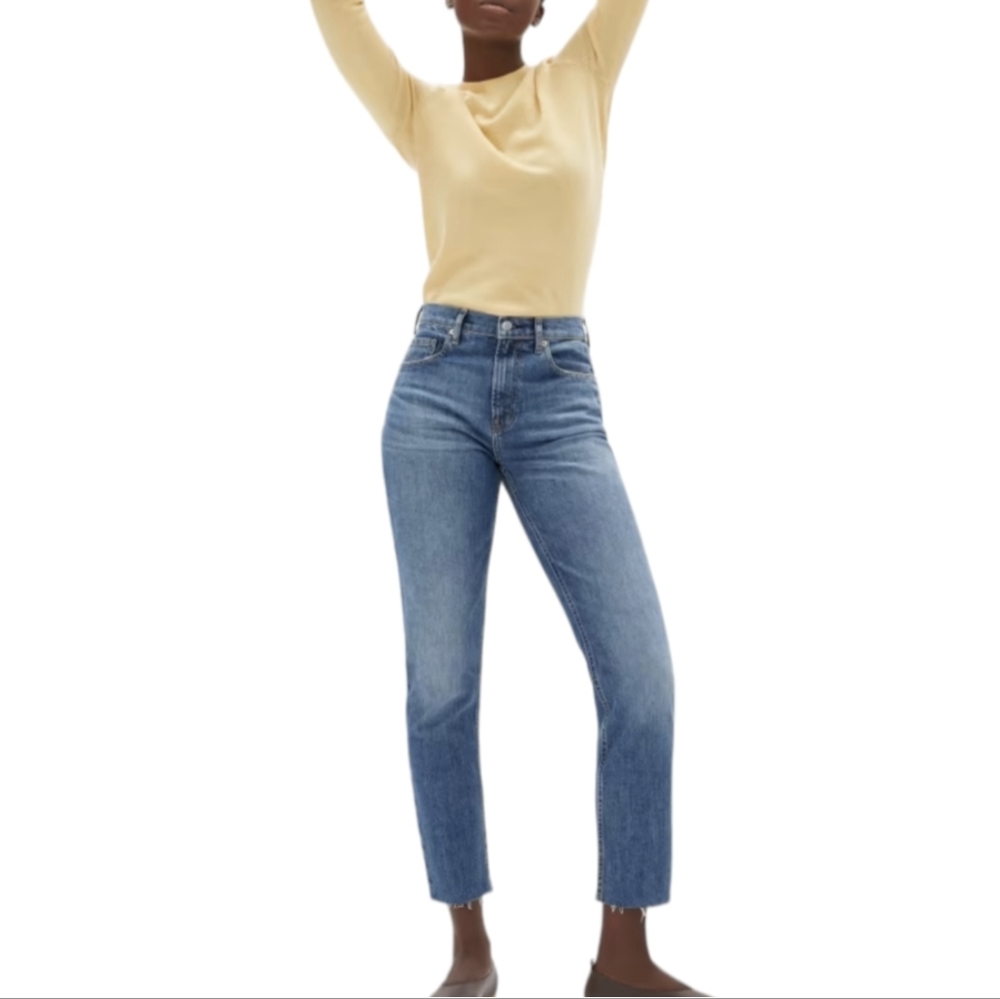 Everlane 26 The Cheeky Jean High Rise Raw Hem Luxury Denim Jeans Cropped